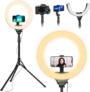 UBeesize 14'' LED Foldable Ring Light with 62'' Tripod Stand, Selfie Ring Light for Video 