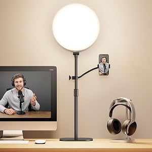 Full-Panel Ring Light with Stand and Extra-Long Flexible Phone Arm for Podcast & Strea