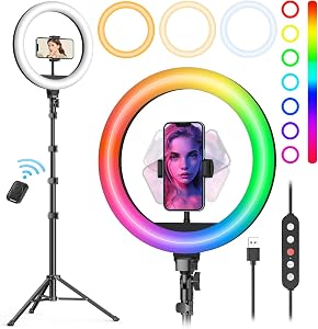 Weilisi 10" Ring Light with Stand 72'' Tall & Phone Holder,38 Color Modes Selfie 