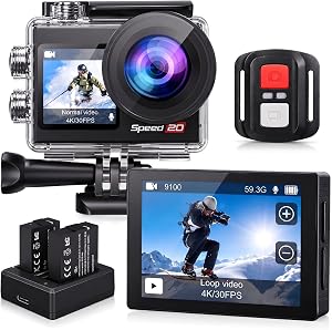 Hiicam Action Camera 4K Waterproof Camera 20MP with Touch Screen Underwater Camera 131FT w